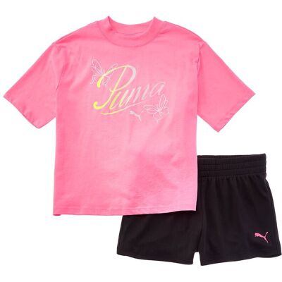 Puma 2pc Jersey T-Shirt & Mesh Short Set Pink l Puma 2pc Jersey T-Shirt & Mesh Short Set Pink l