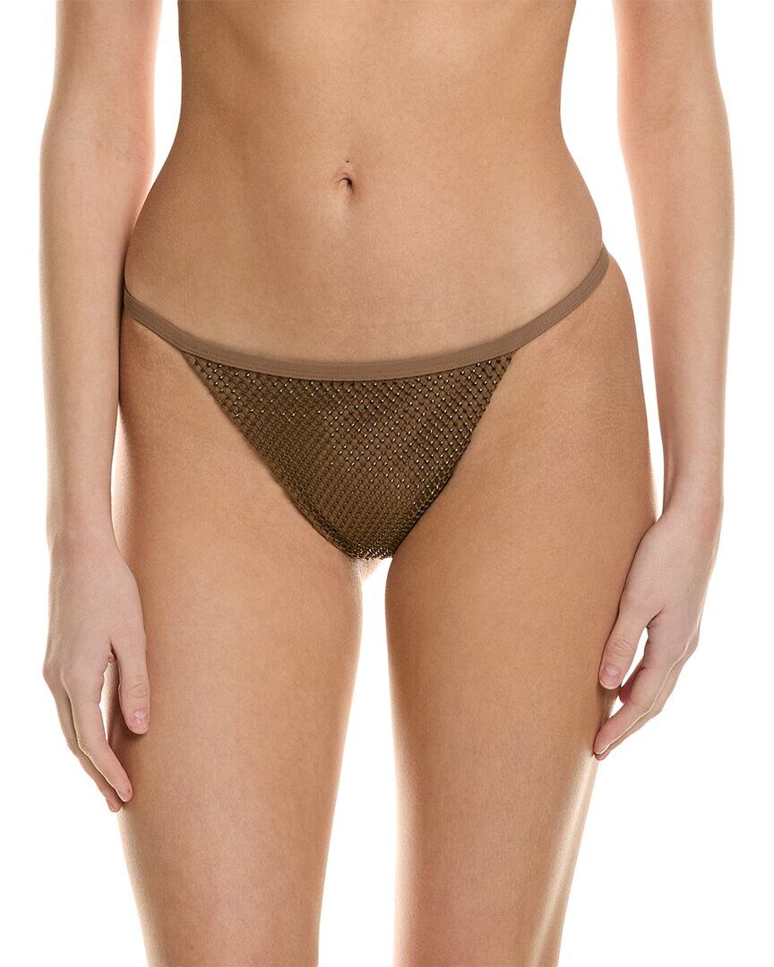 SIMKHAI Adalia Moxie Crystal Mesh String Bikini Bottom Brown L