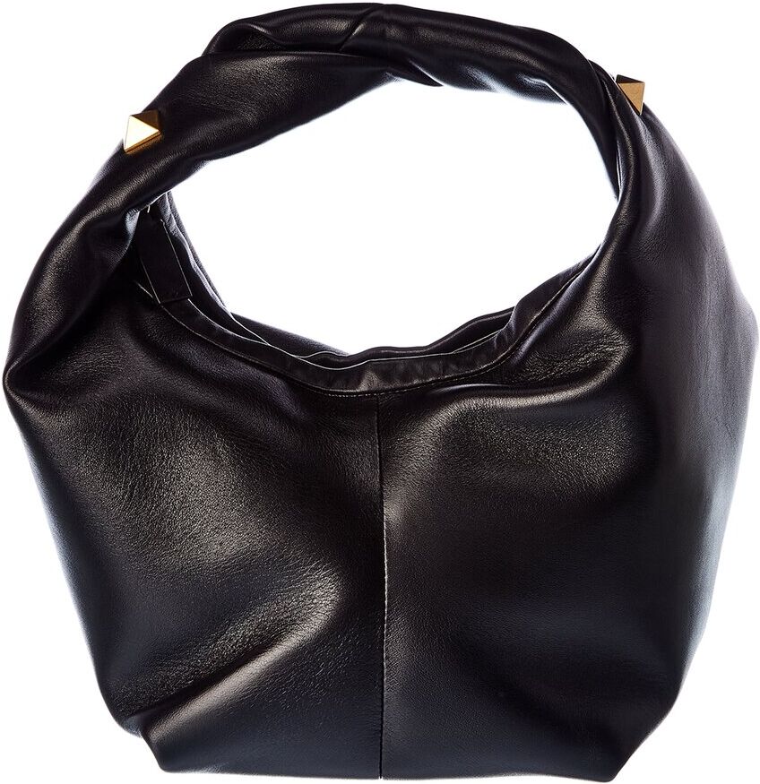 Valentino Roman Stud Small Leather Hobo Bag Black NoSize