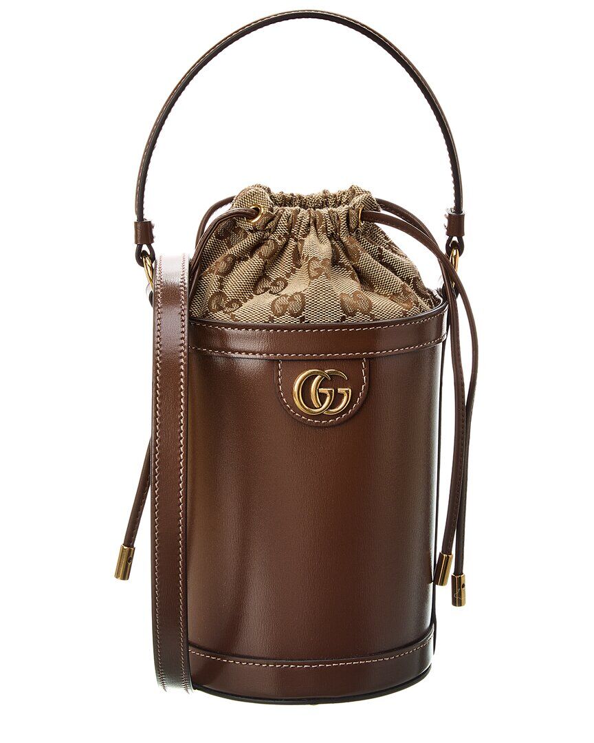 Gucci Ophidia Mini Leather Bucket Bag Brown os