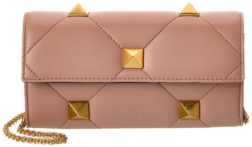 Valentino Roman Stud Leather Wallet On Chain Pink NoSize