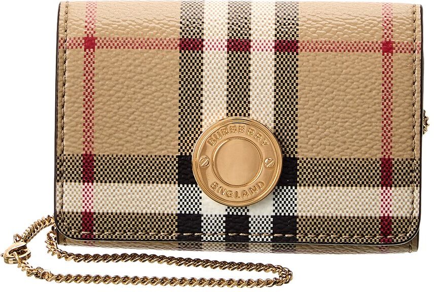 Burberry Vintage Check E-Canvas Wallet On Chain Beige NoSize