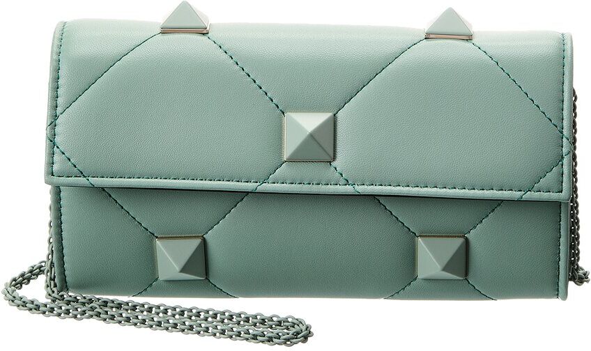 Valentino Roman Stud Leather Wallet On Chain Blue NoSize