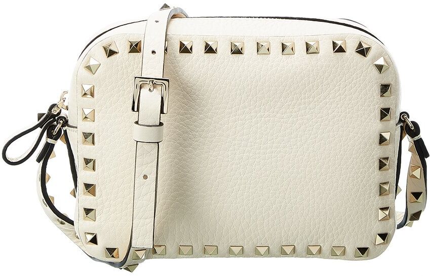 Valentino Rockstud Grainy Leather Camera Bag White NoSize