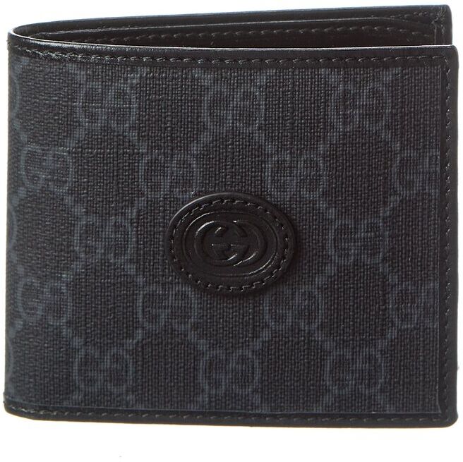 Gucci Interlocking G GG Supreme Canvas & Leather Bifold Wallet Black os