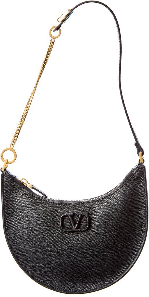 Valentino VLogo Grainy Leather Hobo Bag Black NoSize