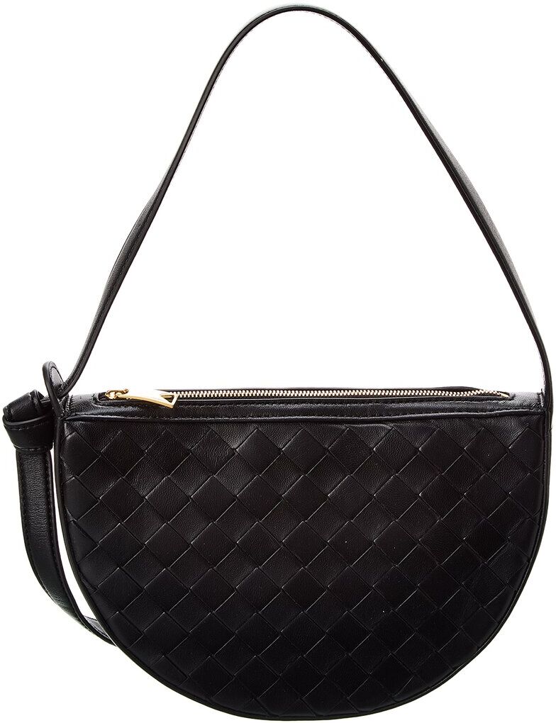 Bottega Veneta Sunrise Mini Intrecciato Leather Hobo Bag Black NoSize