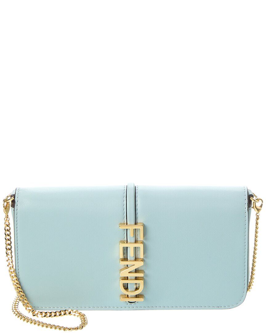 FENDI Fendigraphy Leather Wallet On Chain Blue NoSize