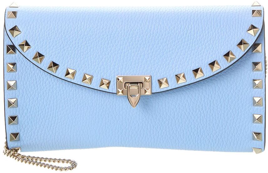 Valentino Rockstud Grainy Leather Wallet On Chain Blue NoSize