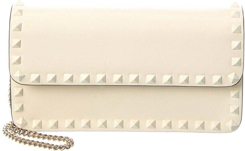 Valentino Rockstud Leather Wallet On Chain White NoSize