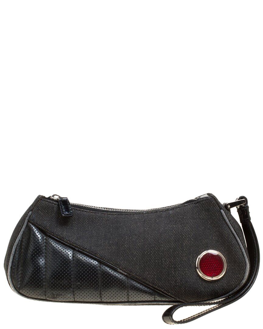 Christian Dior Black Denim & Leather Motorcycle Rockabilly Wristlet Clutch (Authentic Pre-Owned) NoColor NoSize