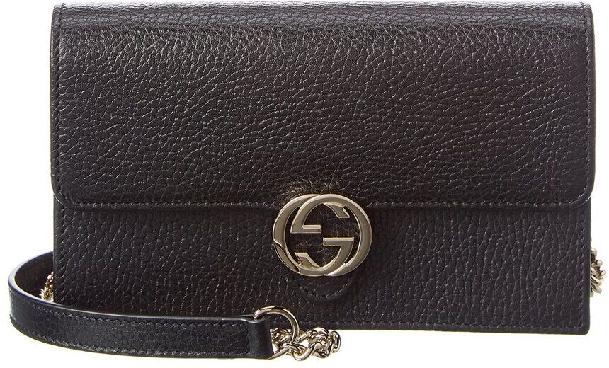 Gucci Interlocking G Leather Wallet On Chain Black NoSize