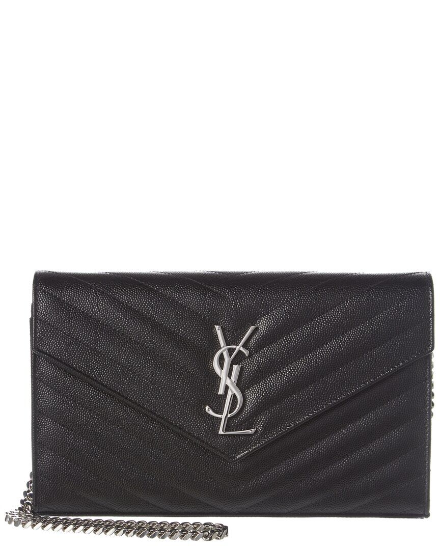 Saint Laurent Monogram Grain de Poudre Leather Wallet On Chain Black NoSize