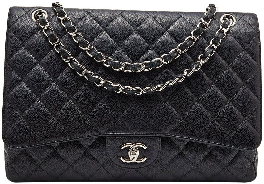 Chanel Black Quilted Caviar Leather Maxi Classic Single Double Flap Bag (Authentic Pre-Owned) NoColor NoSize