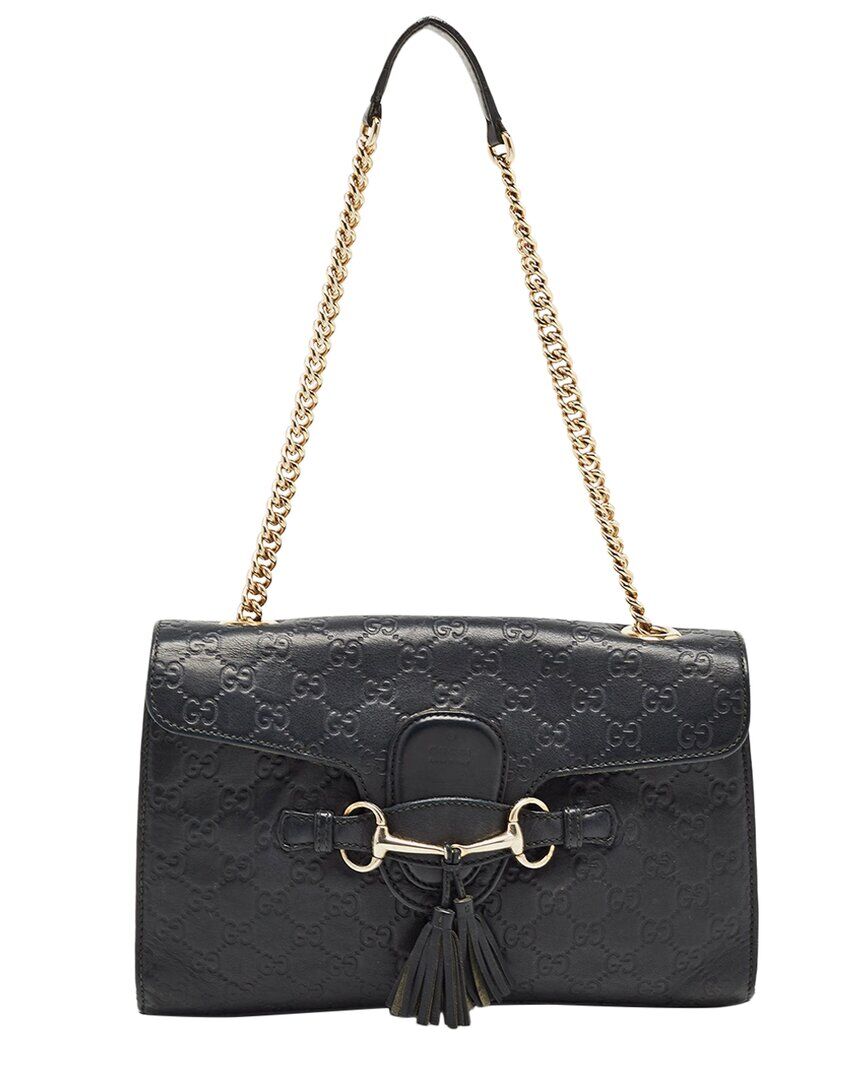 Gucci Black Guccissima Leather Medium Emily Shoulder Bag (Authentic Pre-Owned) NoColor NoSize