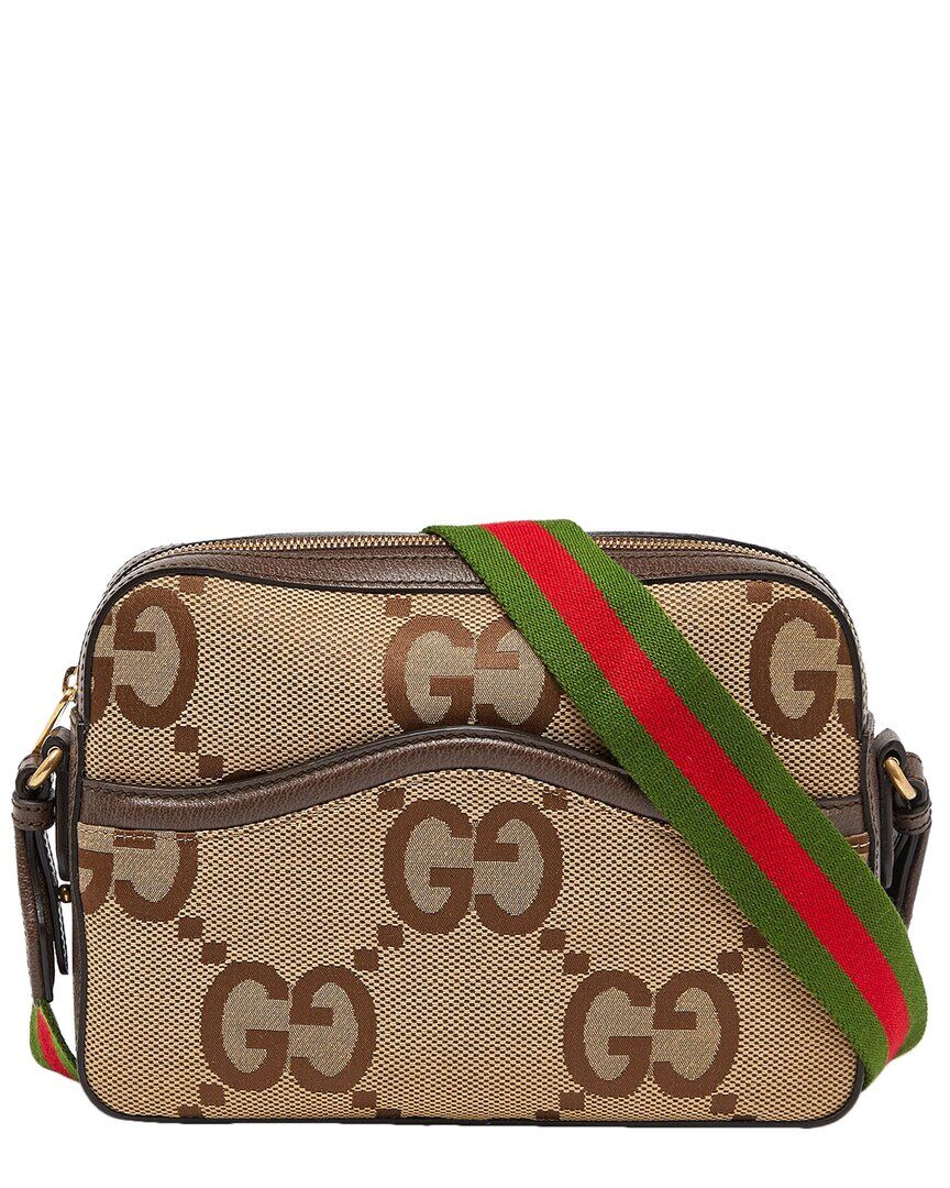Gucci Beige Canvas & Leather Jumbo Mesenger Bag (Authentic Pre-Owned) NoColor NoSize