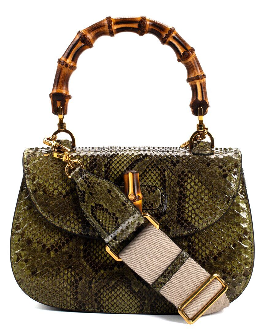 Gucci Green & Black Python Leather Bamboo 1947 Bag (Authentic Pre-Owned) NoColor NoSize