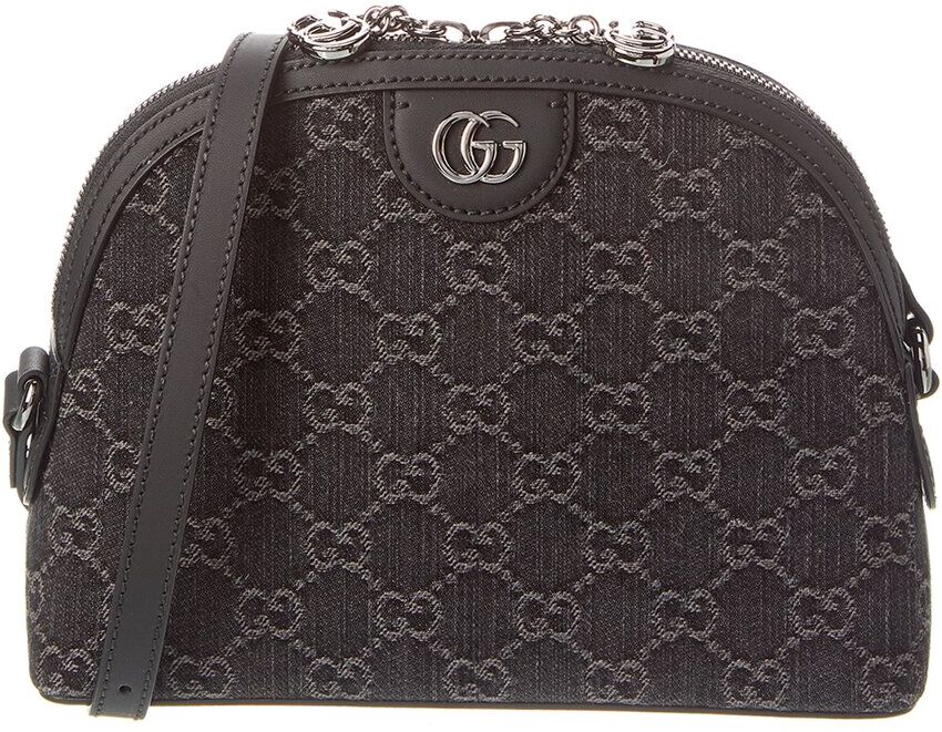 Gucci Ophidia Small GG Denim & Leather Shoulder Bag Black NoSize