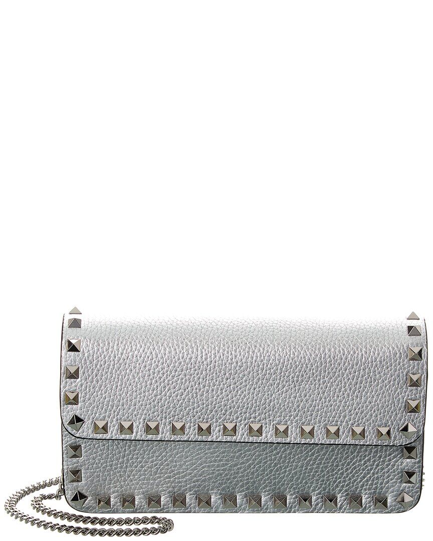 Valentino Rockstud Leather Wallet On Chain Silver NoSize