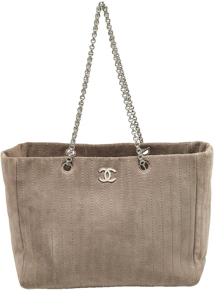 Chanel Grey Suede Vertical Large Mademoiselle Tote (Authentic Pre-Owned) NoColor NoSize