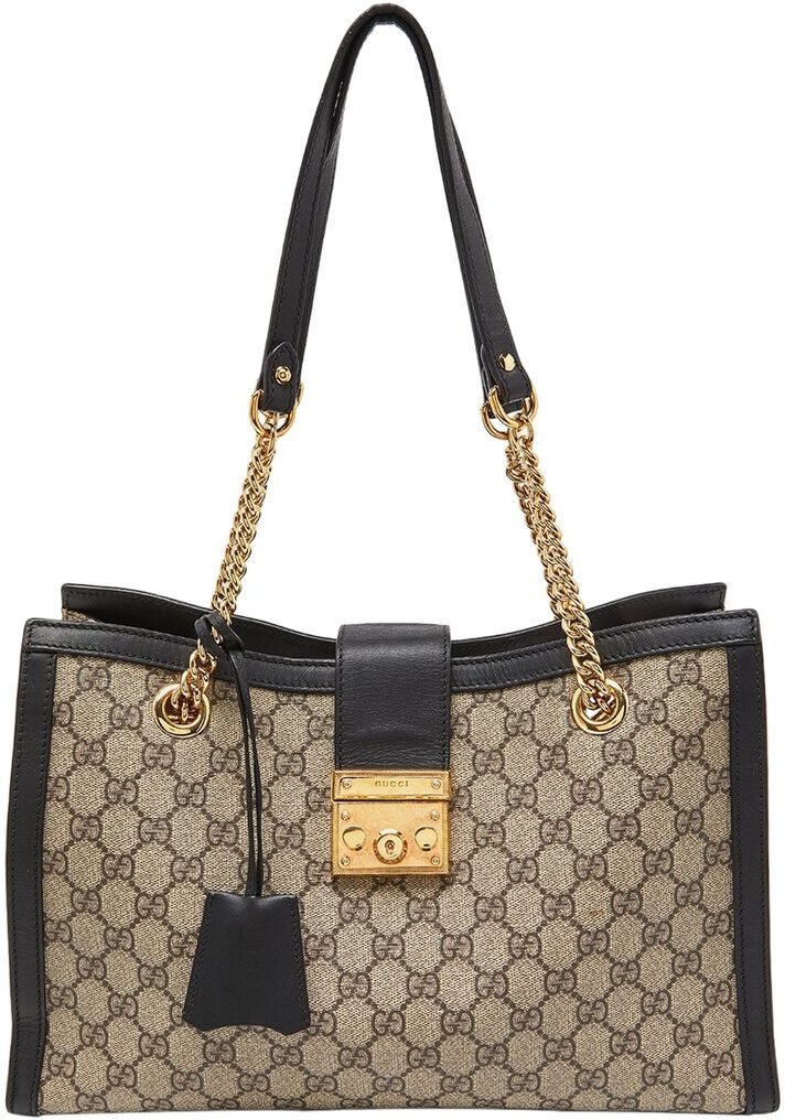 Gucci Beige GG Supreme Canvas & Leather Medium Padlock Tote (Authentic Pre-Owned) NoColor NoSize