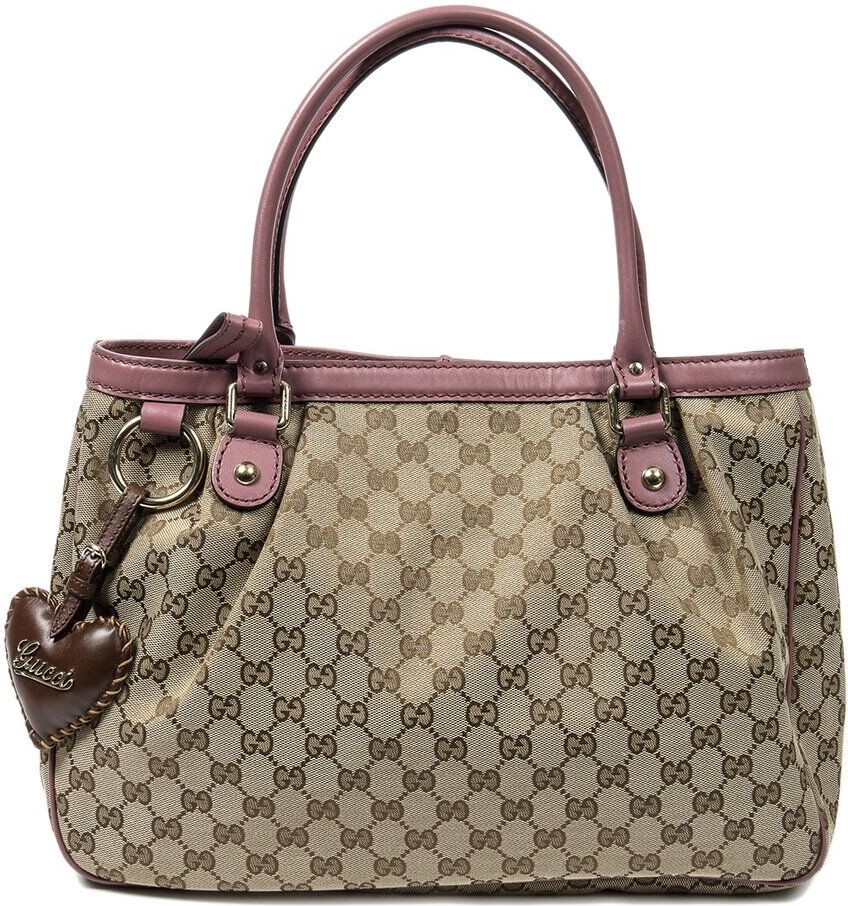 Gucci Beige & Brown & Pink Monogram Canvas Medium Sukey Top Handle Tote (Authentic Pre-Owned) NoColor NoSize