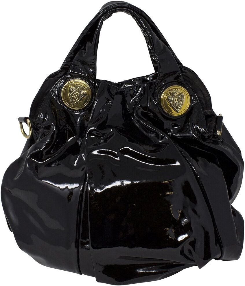 Gucci Black Patent Leather Logo Plaque Hobo Bag (Authentic Pre-Owned) NoColor NoSize