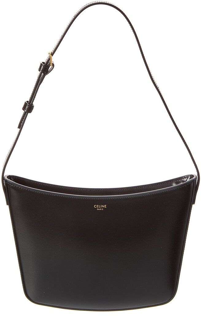 CELINE Croque Medium Leather Hobo Bag Black NoSize