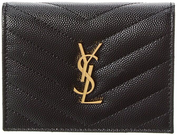 Saint Laurent Cassandre Matelasse Grain De Poudre Embossed Leather Flap Card Case Black NoSize