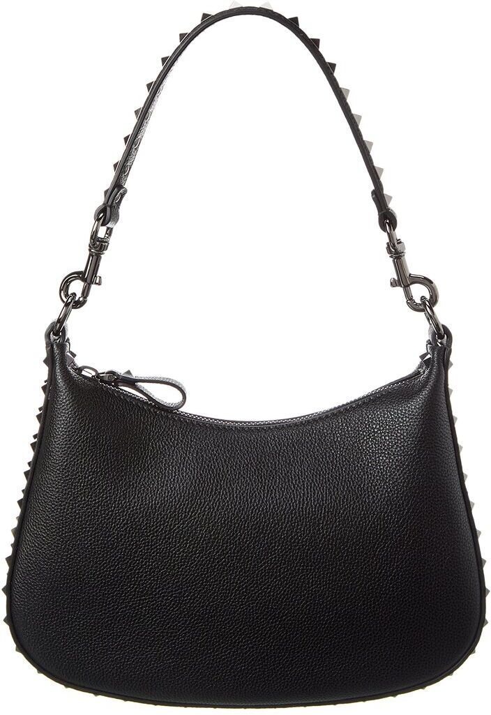 Valentino Rockstud Grainy Leather Hobo Bag Black NoSize