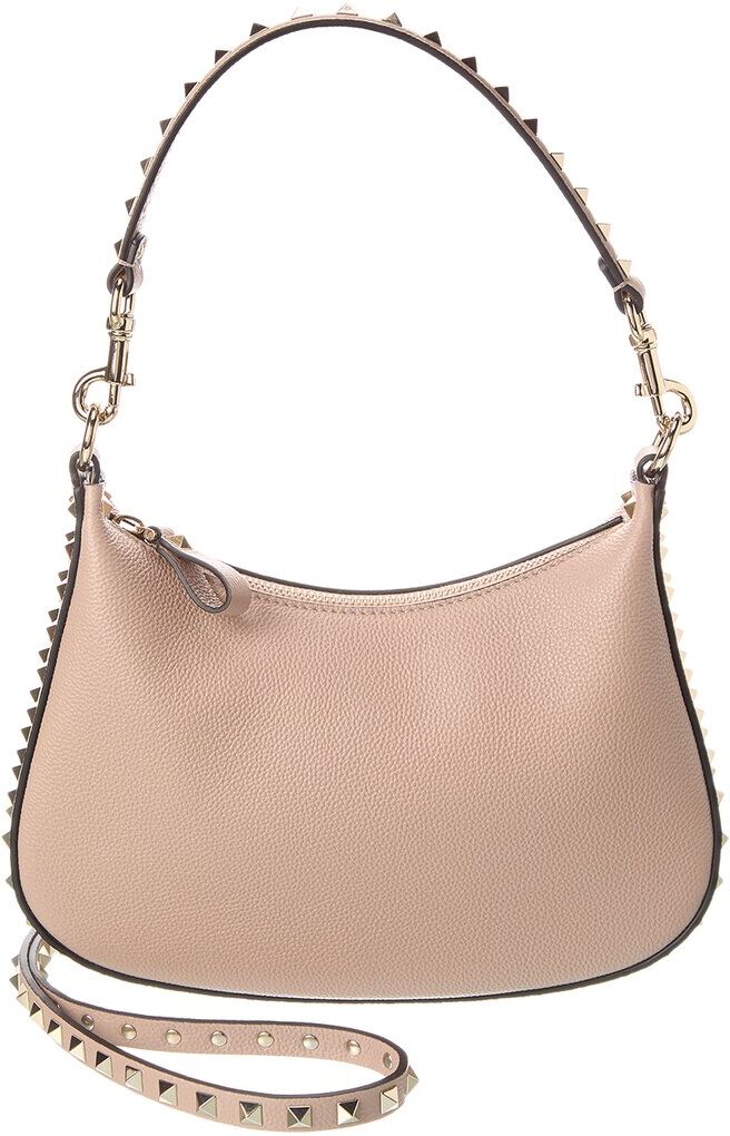 Valentino Rockstud Small Grainy Leather Hobo Bag Pink NoSize