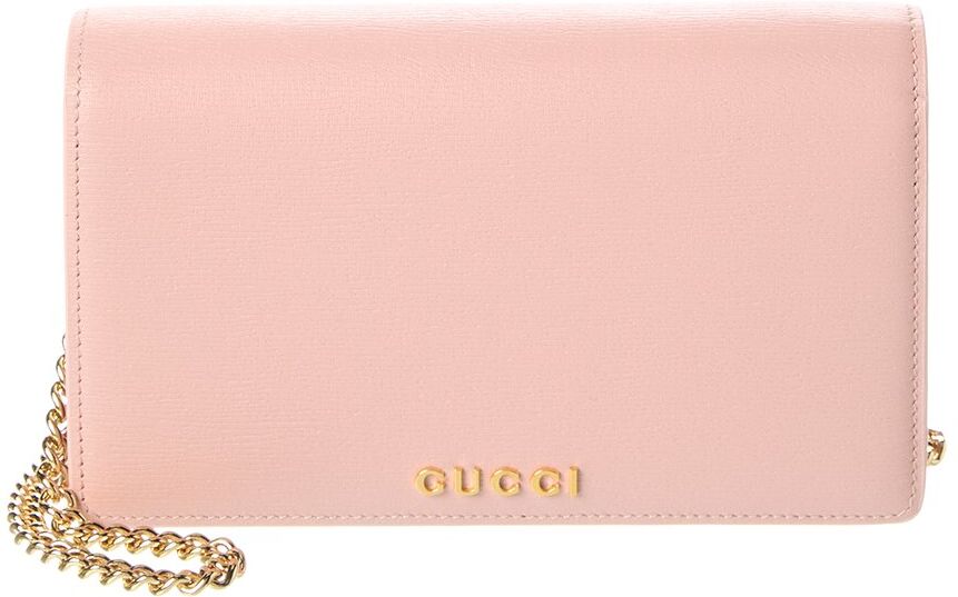 Gucci Script Leather Chain Wallet Pink NoSize