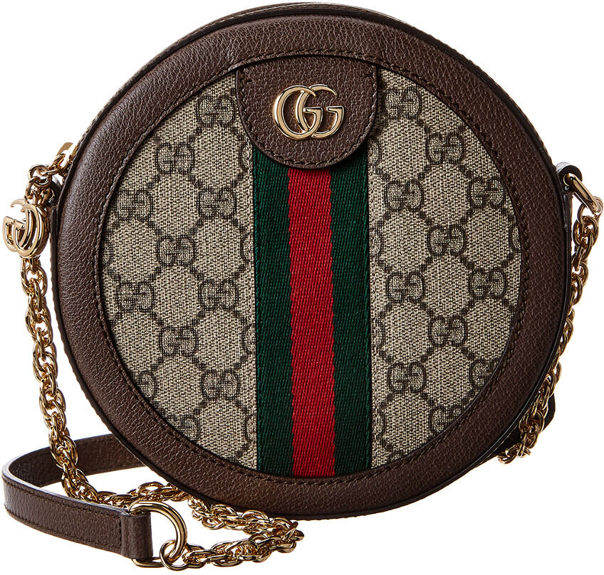 Gucci Ophidia Mini Round GG Supreme Canvas & Leather Crossbody Brown os