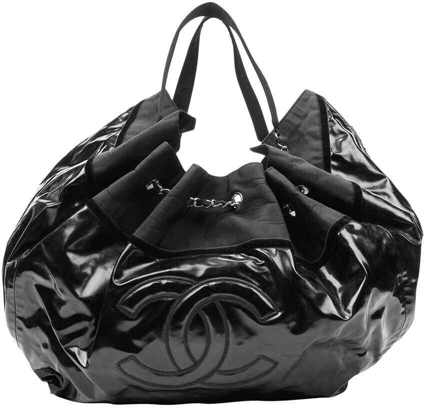 Chanel Black Patent Leather CC Large Hobo Bag (Authentic Pre-Owned) NoColor NoSize