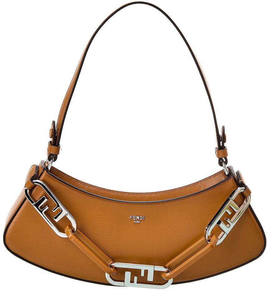 FENDI O-Lock Swing Leather Hobo Bag Brown NoSize