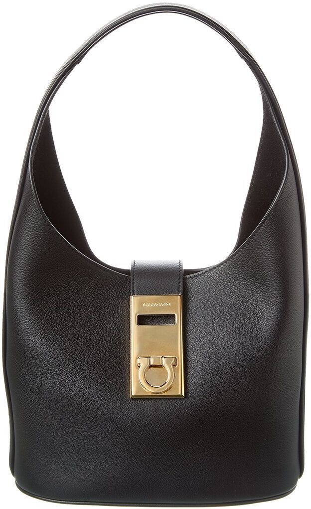 Salvatore Ferragamo Ferragamo Gancini Buckle Medium Leather Hobo Bag Black NS