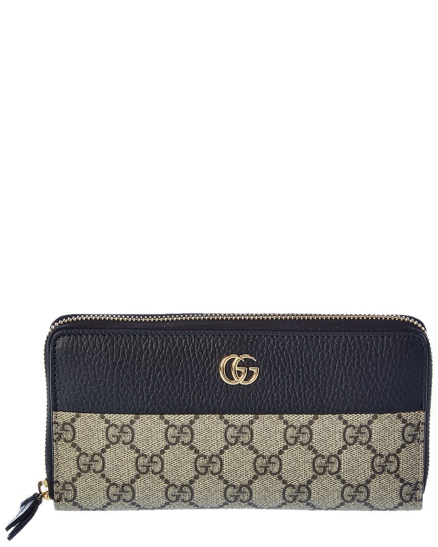 Gucci GG Marmont GG Supreme Canvas & Leather Zip Around Wallet Black NS