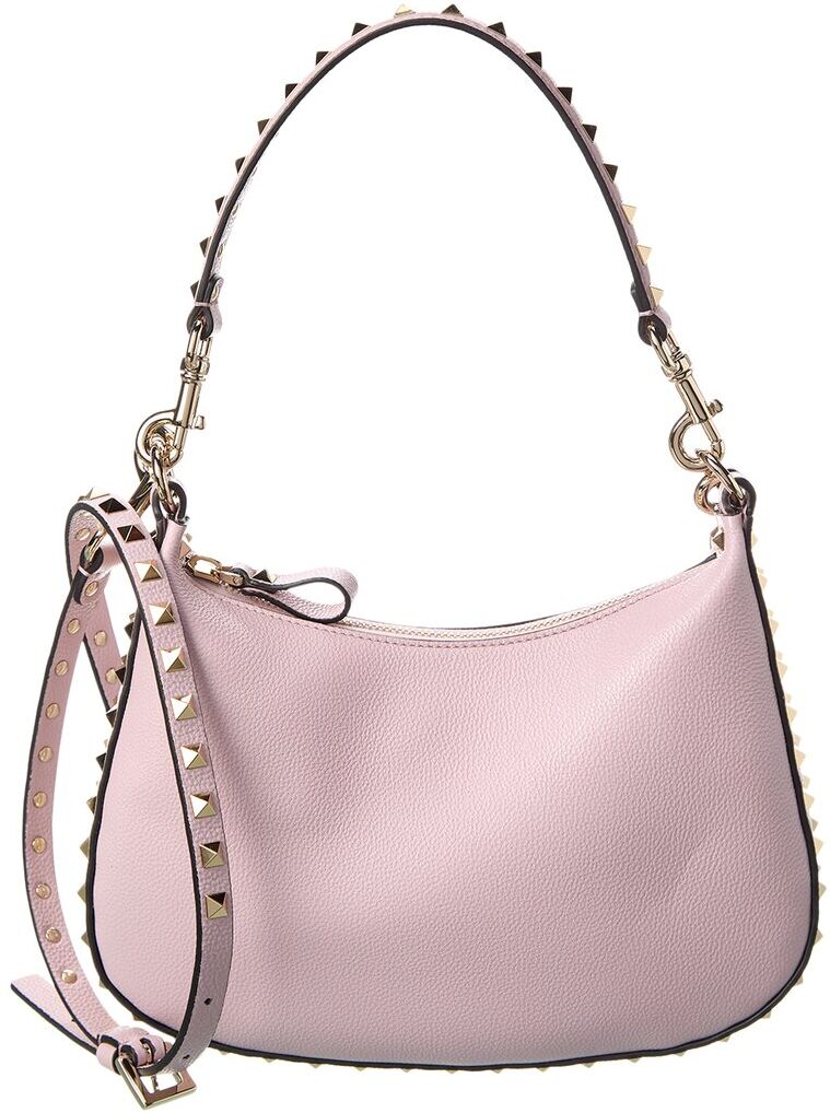 Valentino Rockstud Small Grainy Leather Hobo Bag Purple NoSize