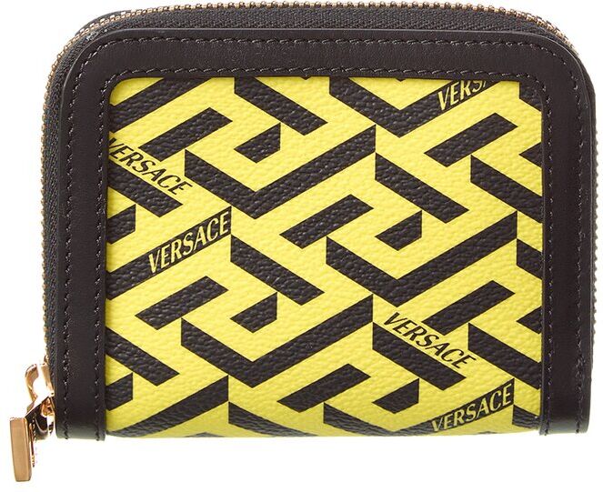 Versace La Greca Coated Canvas & Leather Coin Purse Yellow NoSize