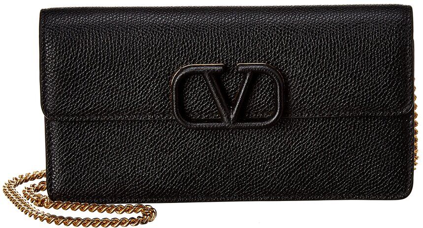 Valentino VSLING Small Grainy Leather Wallet On Chain Black NoSize