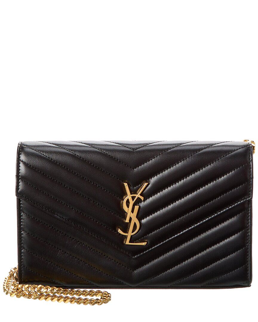 Saint Laurent Cassandre Lambskin Leather Wallet On Chain Black os