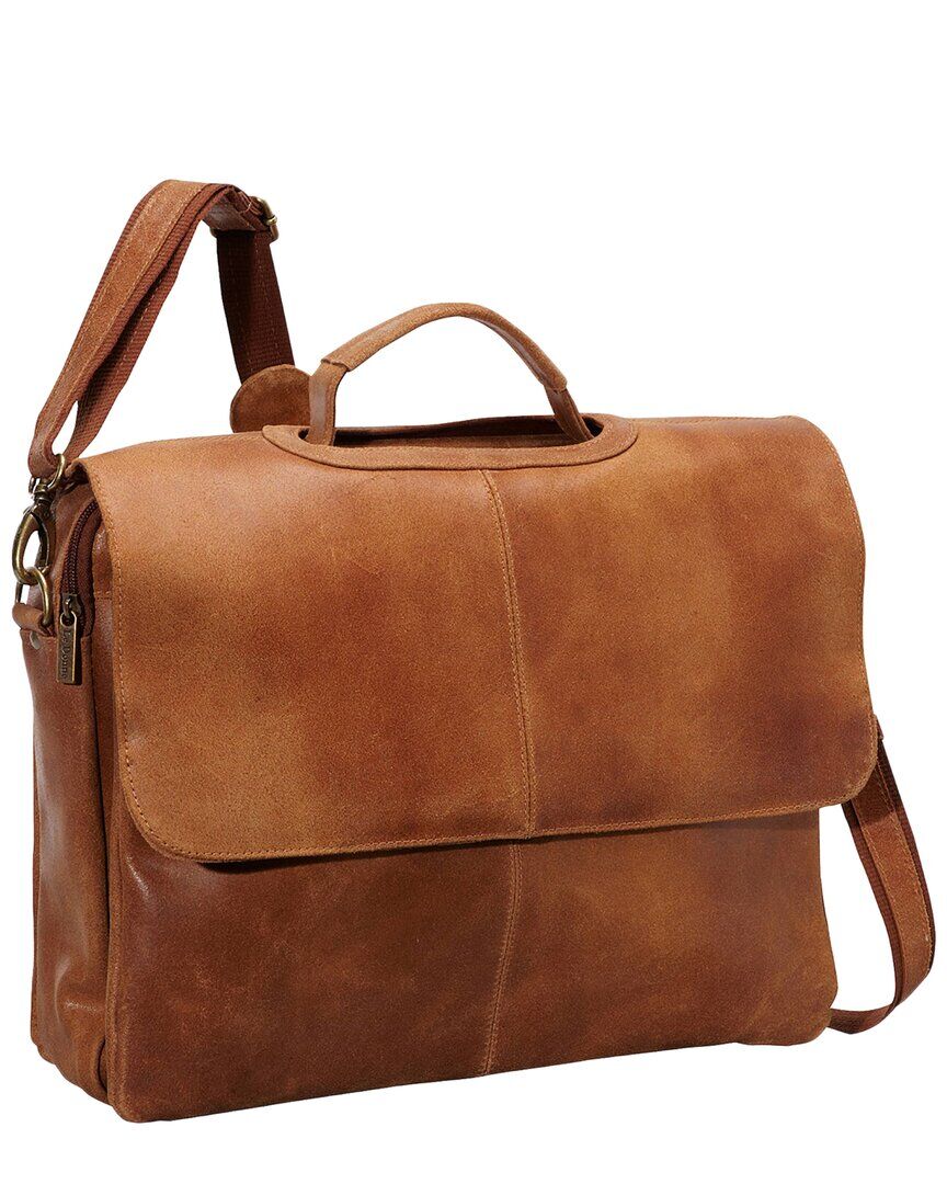 Le Donne Distressed Leather Flap Over Computer Bag Brown NoSize