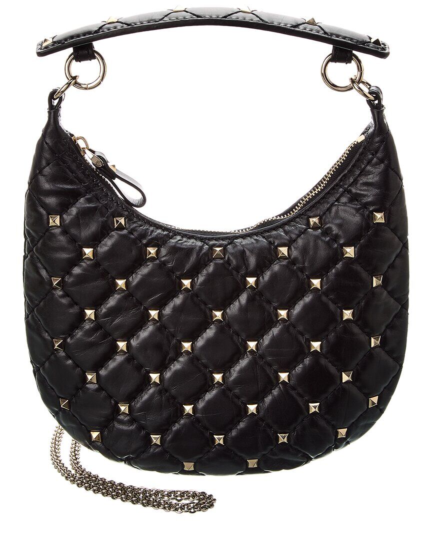 Valentino Rockstud Spike Leather Hobo Bag Black NoSize