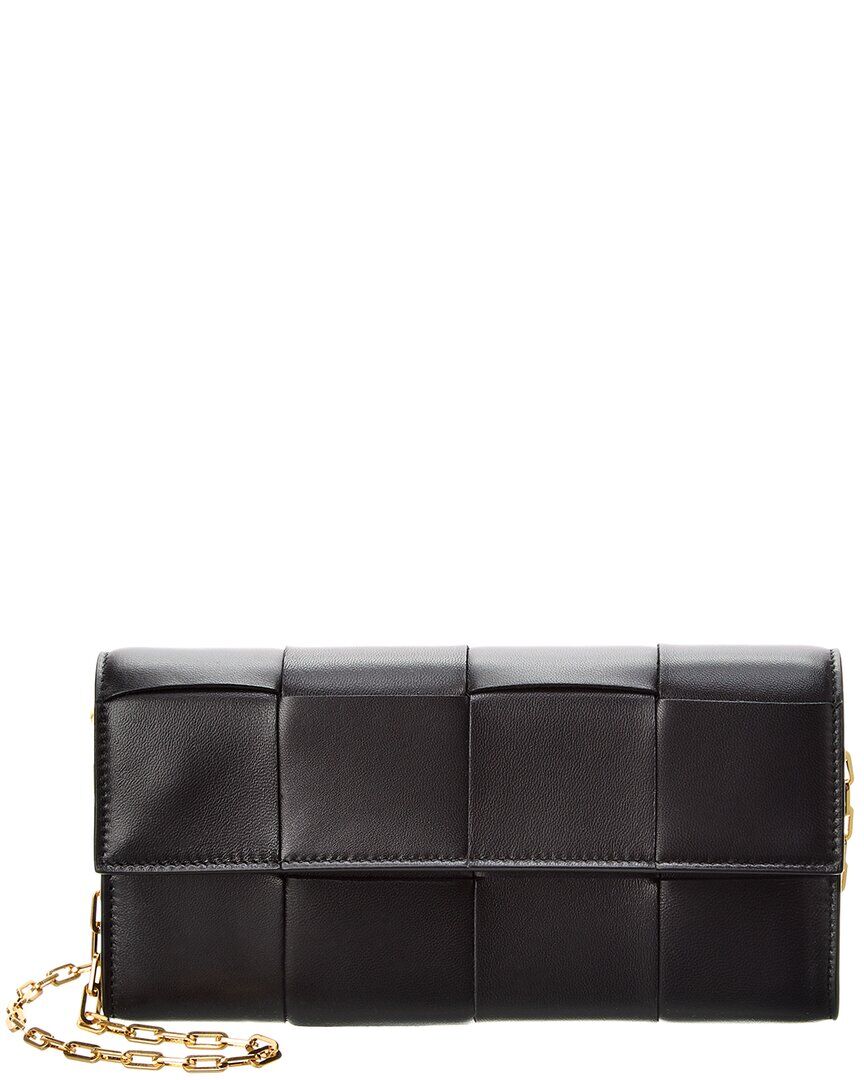 Bottega Veneta Intreccio Leather Wallet On Chain Black NS