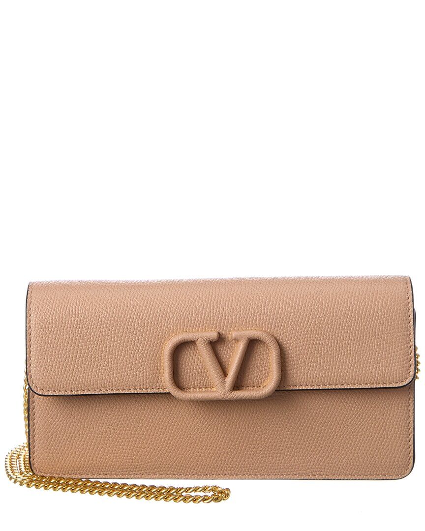 Valentino VSLING Grainy Leather Wallet On Chain Pink NoSize