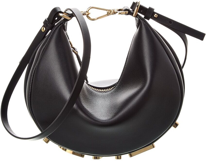 FENDI Fendigraphy Mini Leather Hobo Bag Black os