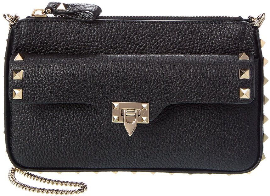 Valentino Rockstud Grainy Leather Wallet On Chain Black NoSize