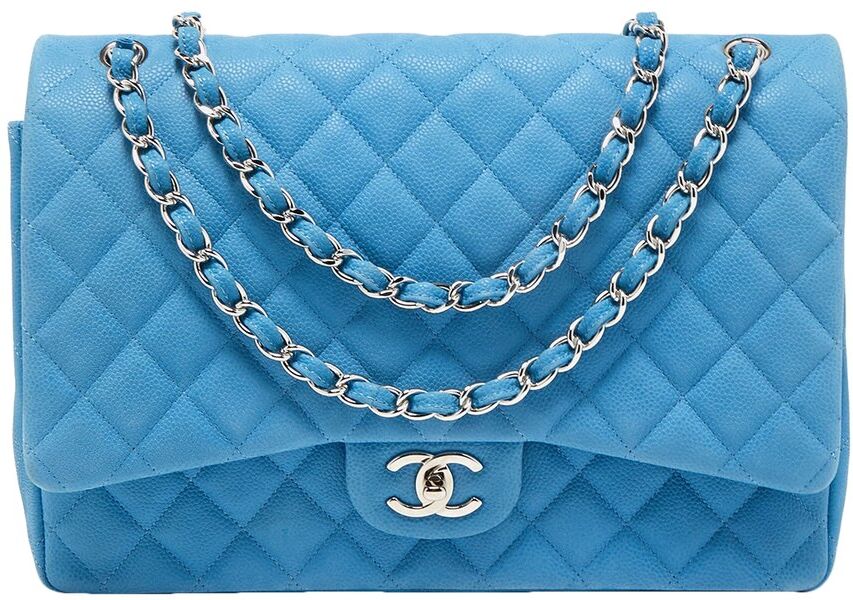 Chanel Blue Quilted Caviar Leather Maxi Classic Double Flap Bag (Authentic Pre-Owned) NoColor NoSize