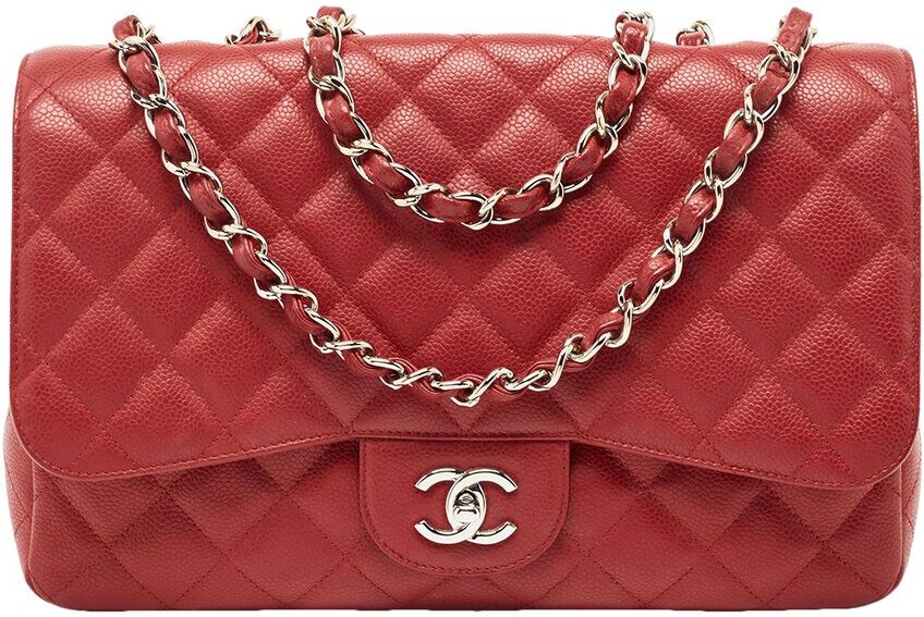 Chanel Red Quilted Caviar Leather Jumbo Classic Single Double Flap Bag (Authentic Pre-Owned) NoColor NoSize