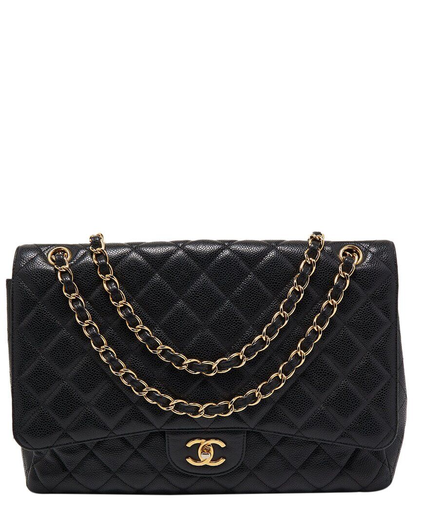 Chanel Black Quilted Caviar Leather Maxi Classic Single Double Flap Bag (Authentic Pre-Owned) NoColor NoSize
